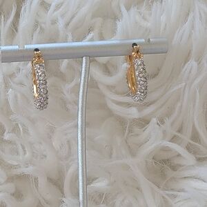 Swarovski 14KT Gold Posts Pierced Hoop Earrings- Great Vintage Condition